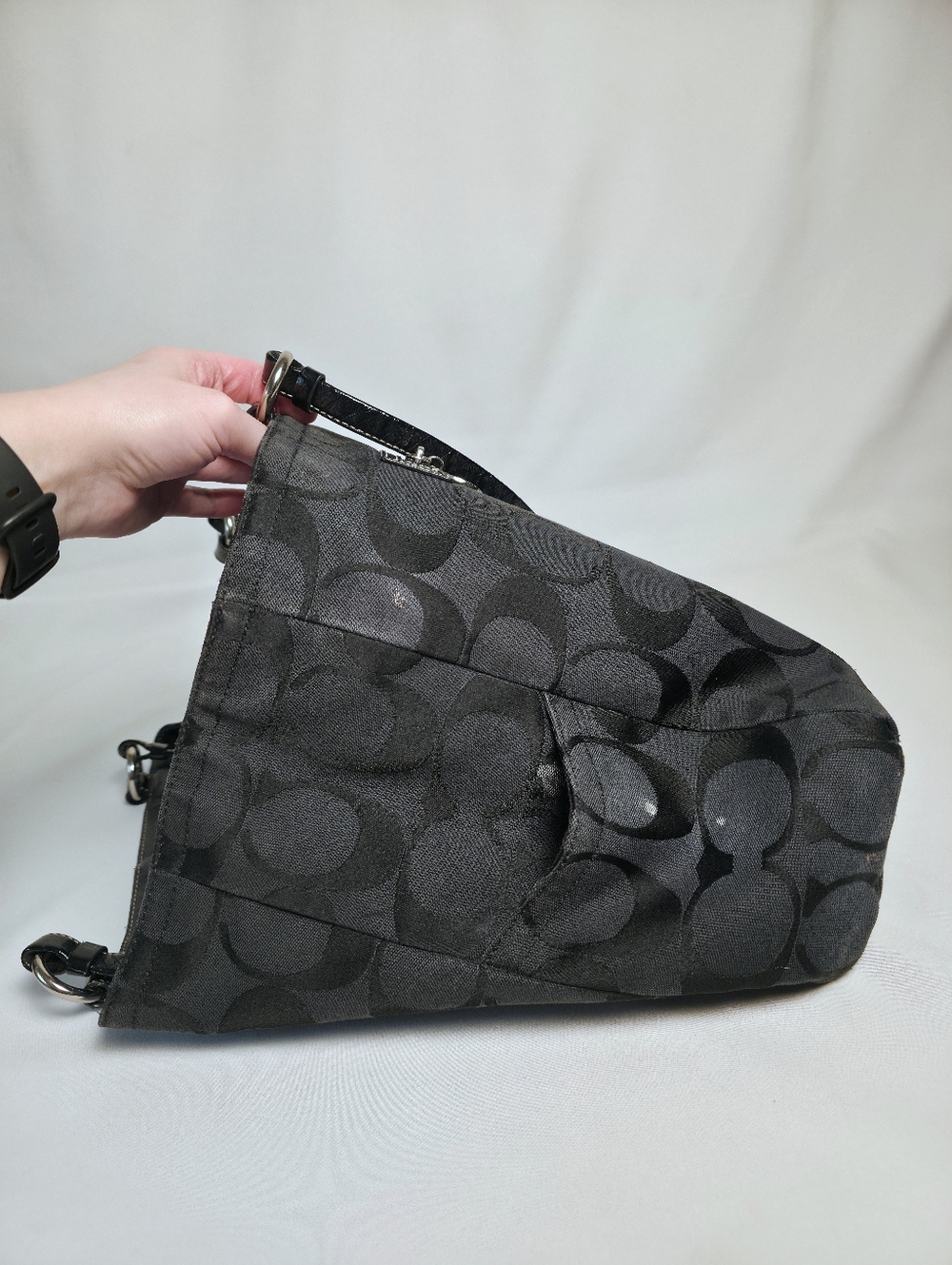 PROJECT Coach Black Canvas Tote 'C' Monogram Huge Shoulder Laptop Diaper Bag Y2K - Picture 3 of 16